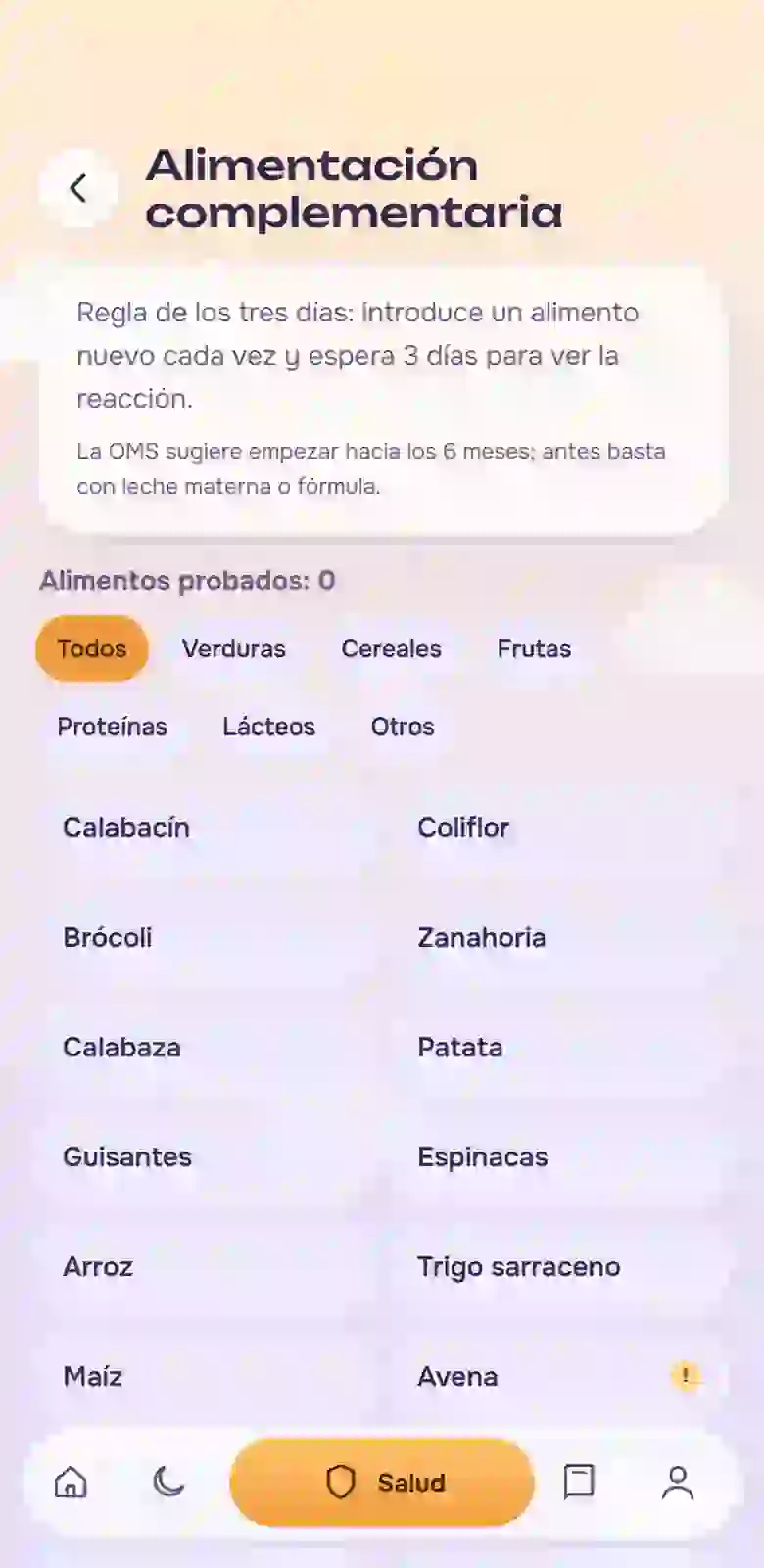 La sección «Alimentación complementaria»