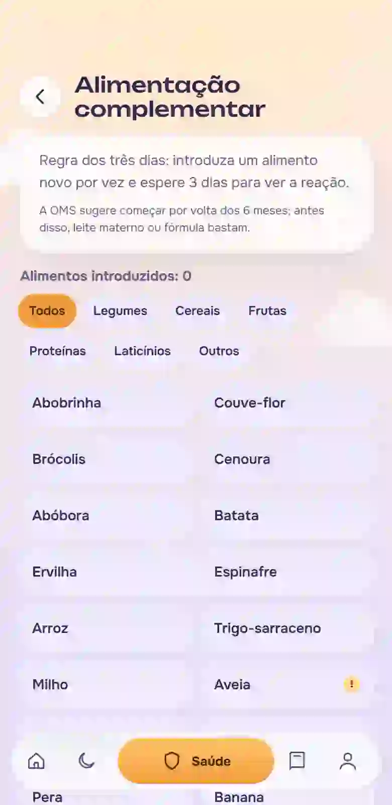A seção «Introdução alimentar»