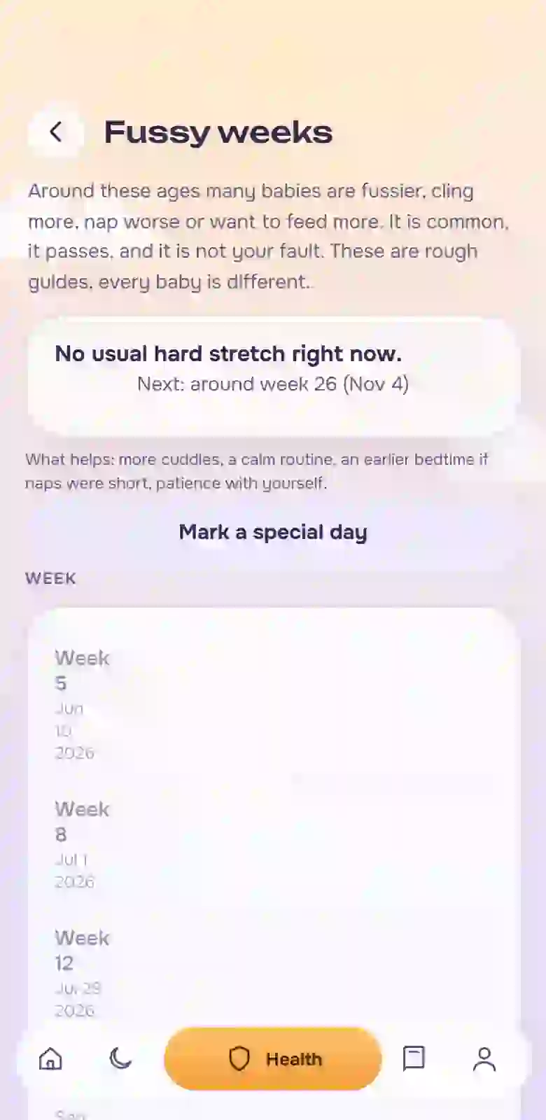 The Fussy weeks section