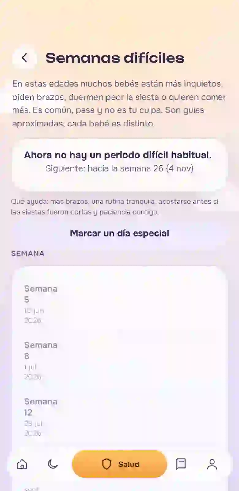 La sección «Semanas difíciles»
