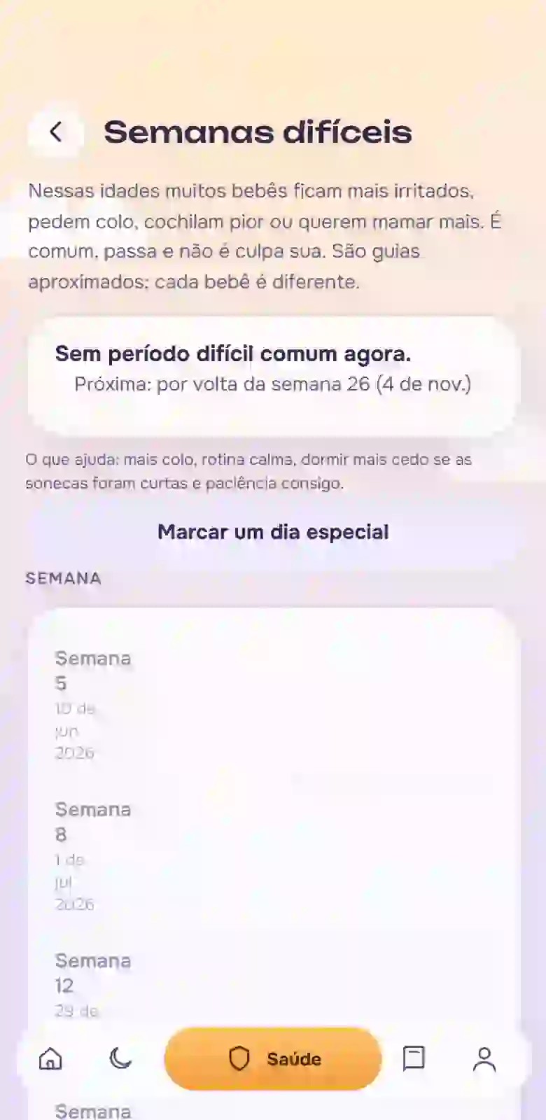 A seção «Semanas difíceis»