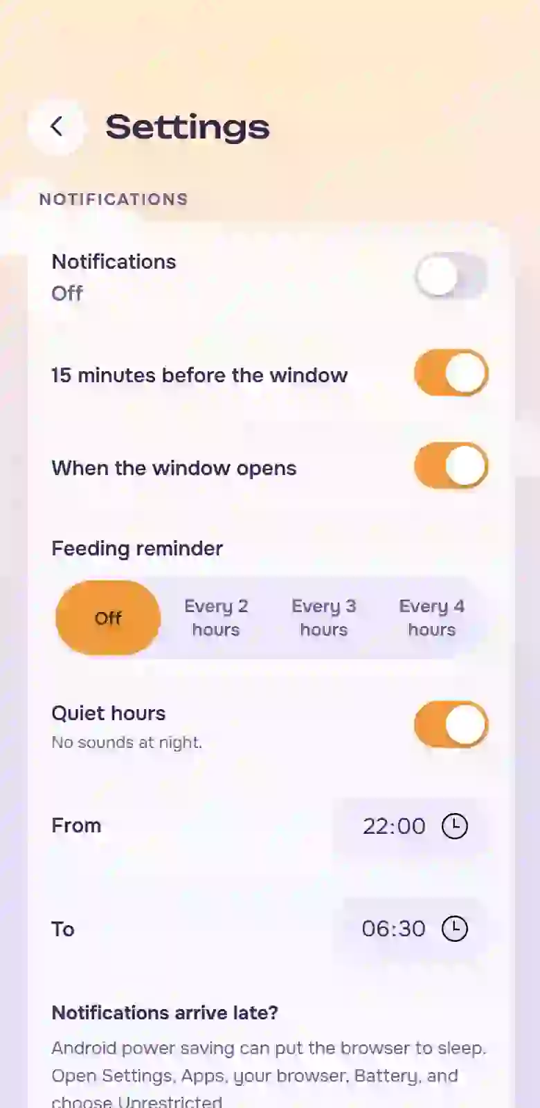 App settings: data and language