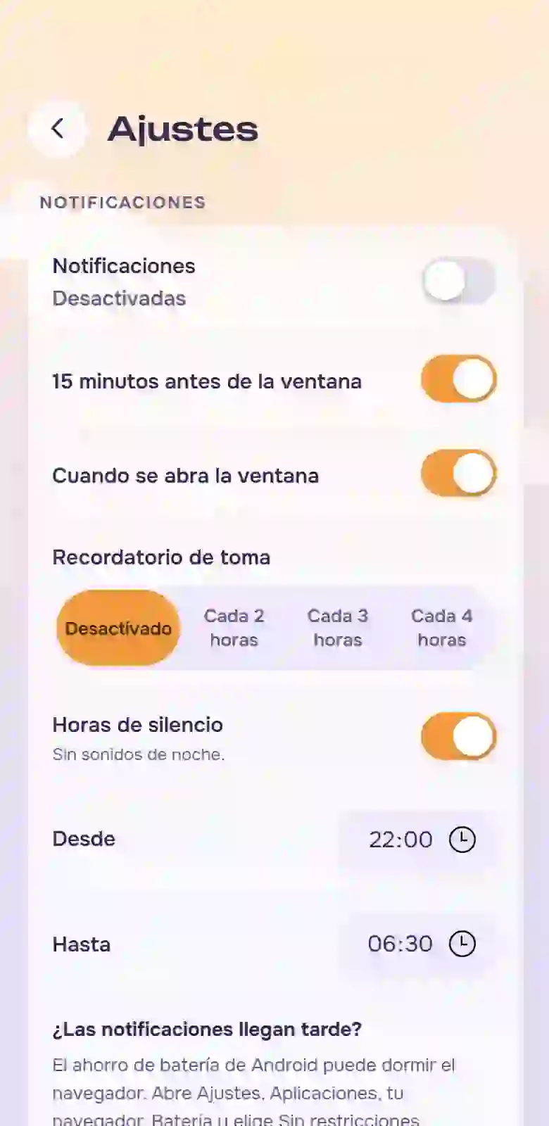 Ajustes de la app: datos e idioma
